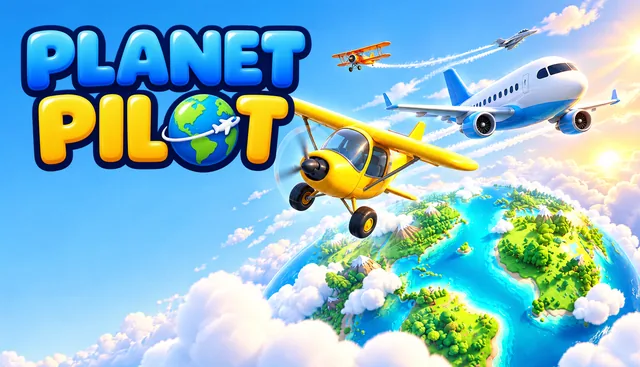 Key art: a yellow light aircraft and an airliner over a toy Earth